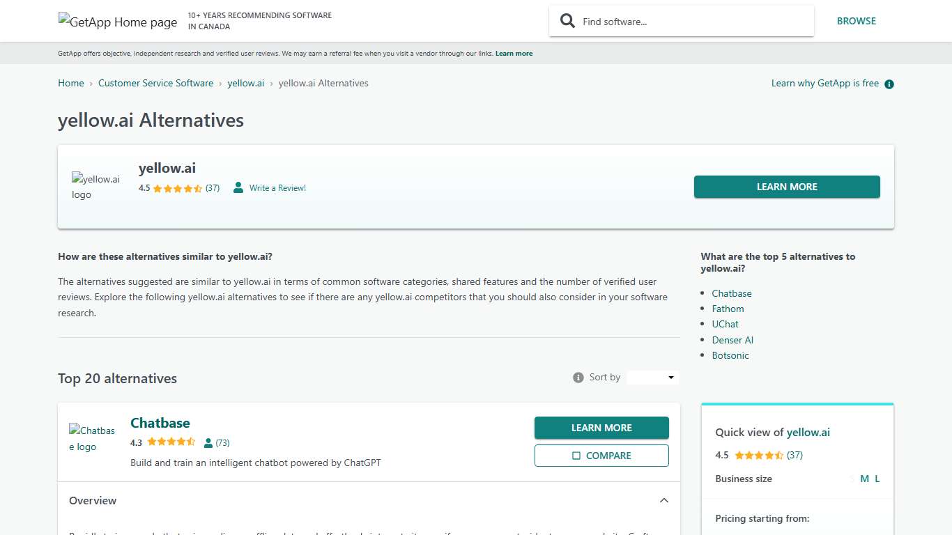 Top 20 yellow.ai Alternatives GetApp Canada 2026