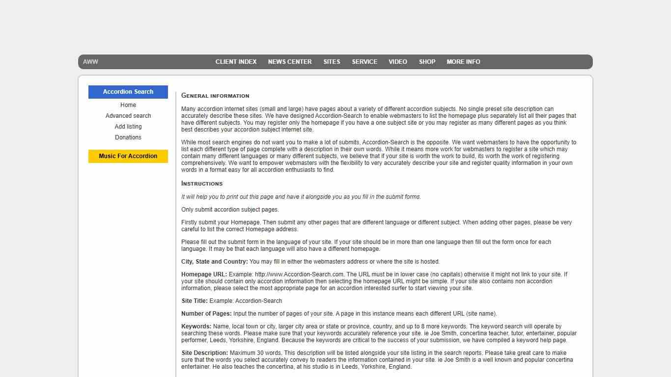 Accordion Yellow Pages – largest Internet resource for free accordion listings of business and private activities and events around the world with direct data base access